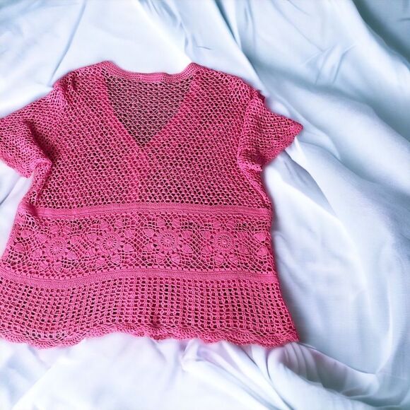 Koret Women open knit crochet beads jewels rocks sweater top XL beach hippie - Picture 4 of 9